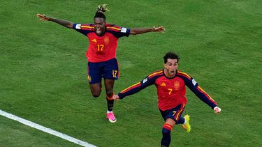 Ferrán Torres, de España, festeja tras anotar el gol de la coronación ante Argentina en la final mundialista, el domingo 19 de julio de 2026 en East Rutherford, Nueva Jersey (AP Foto/Seth Wenig)