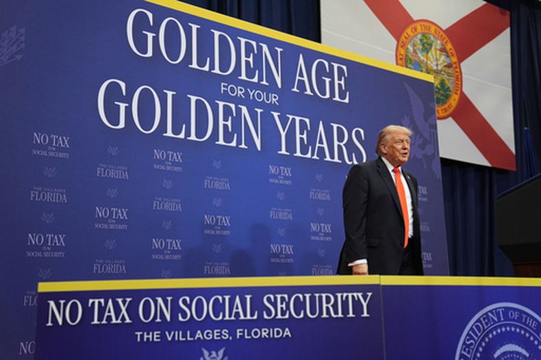El presidente estadounidense Donald Trump en un evento en The Villages, Florida, el 1 de mayo del 2026. (AP foto/Matt Rourke)