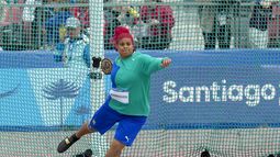Izabela Rodrigues de Brasil compite en el lanzamiento de disco de los Juegos Panamericanos en Santiago, Chile, lunes 30 de octubre, 2023. (AP Foto/Fernando Vergara)