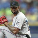 Sandy Alcántara de los Marlins de Miami lanza ante los Rays de Tampa Bay, el miércoles 26 de julio de 2023, en St. Petersburg, Florida (AP Foto/Mike Carlson)