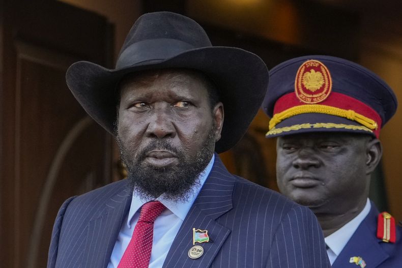 El presidente de Sudán del Sur Salva Kiir en Yuba, Sudán del Sur, el 3 de febrero del 2023. (Foto AP/Gregorio Borgia)