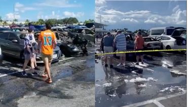 varios vehiculos se incendian afuera del hard rock stadium durante juego de los  miami dolphins