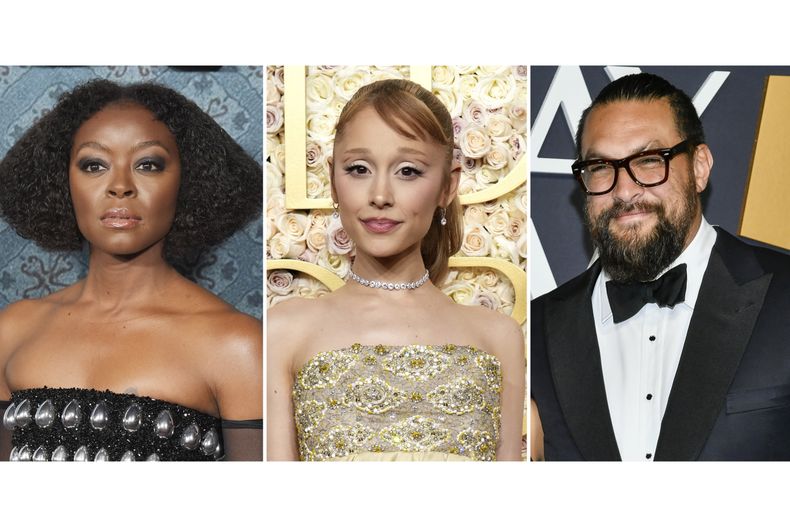 Esta combinación de fotos muestra a los actores, de izquierda a derecha, Danielle Deadwyler, Ariana Grande y Jason Momoa. (Foto AP)