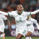 Lushomo Mweemba celebra tras anotar el primer gol de Zambia en la victoria 3-1 ante Costa Rica en el Mundial femenino, el lunes 31 de julio de 2023, en Hamilton, Nueva Zelanda. (AP Foto/Juan Méndez)