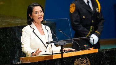 La presidenta de Perú, Keiko Fujimori, interviene en la Asamblea General de las Naciones Unidas en la sede de la ONU, el martes 22 de septiembre de 2026. (AP Foto/Yuki Iwamura)