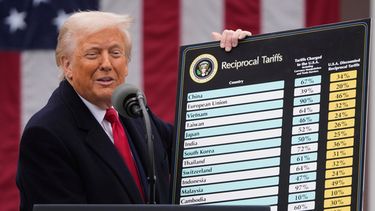 El presidente Donald Trump anuncia nuevos aranceles a varios países durante un evento en la Rosaleda de la Casa Blanca, el 2 de abril de 2025, en Washington. (AP Foto/Mark Schiefelbein, Archivo)