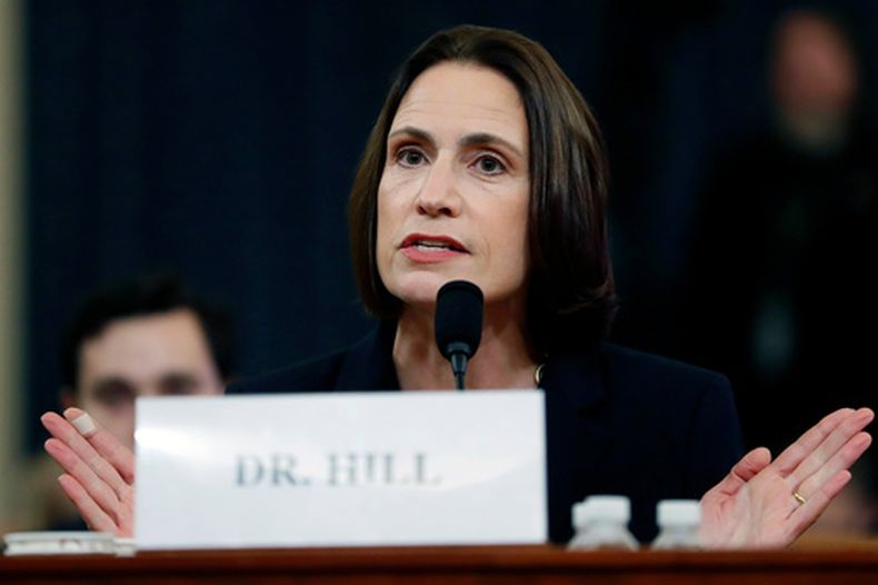 ARCHIVO - La exasesora de seguridad nacional de la Casa Blanca, Fiona Hill, testifica ante la Comisión de Inteligencia de la Cámara de Representantes en el Capitolio, en Washington, el 21 de noviembre de 2019. (Foto AP/Andrew Harnik/Archivo)