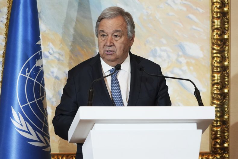 El secretario general de la ONU António Guterres en Doha, Qatar, el 2 de mayo de 2023. (Foto AP/Lujain Jo)