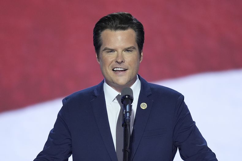 El representante republicano por Florida Matt Gaetz habla en la Convención Nacional Republicana en Milwaukee, el 17 de julio del 2024. (AP foto/J. Scott Applewhite)