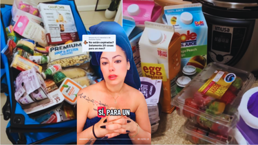 cubana muestra la abundante ayuda alimentaria que recibio gratis en una iglesia de miami gardens