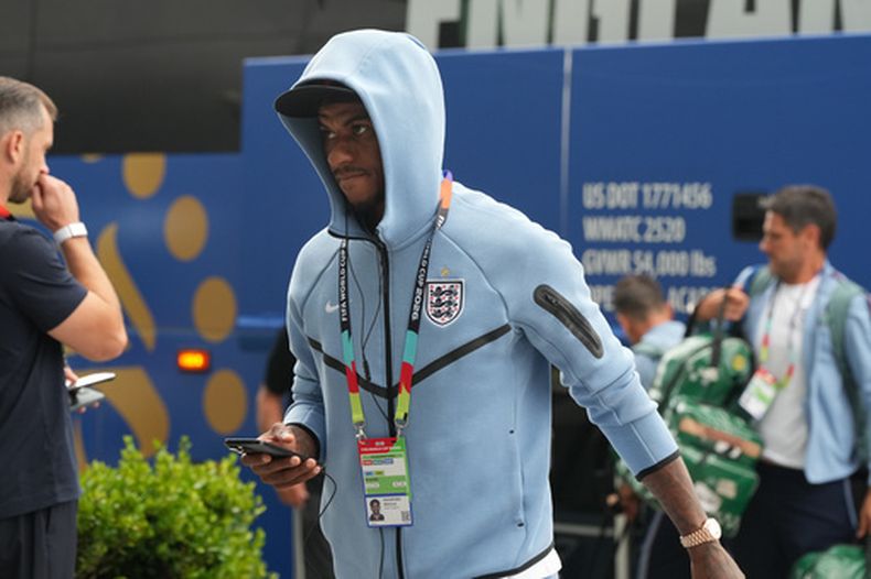 Marcus Rashford (11), de la selección inglesa, llega a la semifinal mundialista ante Argentina, el miércoles 15 de julio de 2026 en Atlanta (AP Foto/Jeff Roberson)