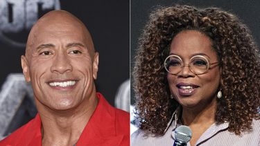 Dwayne Johnson en el estreno mundial de Black Adam en Nueva York el 12 de octubre de 2022, izquierda, y Oprah Winfrey en el Festival Essence en Nueva Orleans el 30 de junio de 2023. Johnson y Winfrey destinarán 10 millones de dólares para hacer pagos directos a la gente de Maui afectada por los incendios forestales de Hawái. (Foto AP)