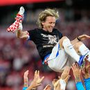El volante croata Luka Modric celebra la victoria ante Panamá en el partido del Group L del Mundial, el martes 23 de junio de 2026, en Toronto. (AP Foto/Olivia White)
