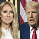 Celine Dion en una proyección especial de I Am: Celine Dion en el Alice Tully Hall en Nueva York el 17 de junio de 2024, en Nueva York, izquierda, y el candidato presidencial republicano y expresidente Donald Trump en la Asociación Nacional de Periodistas Negros. (NABJ) en Chicago el 31 de julio de 2024. (Foto AP)