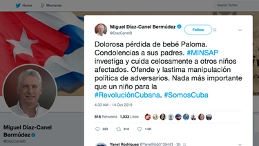 diaz-canel llama manipulacion politica al repudio por la muerte de una nina tras una vacuna