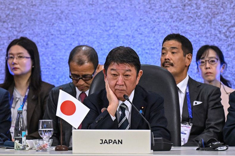 El ministro de Relaciones Exteriores de Japón Toshimitsu Motegi en la reunión de la ASEAN en Pasay, Filipinas, el 23 de julio del 2026. (Jam Sta Rosa/Pool Photo via AP)