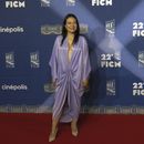 La actriz Giovanna Zacarías llega a la alfombra roja de la película Pedro Páramo en el Festival Internacional de Cine de Morelia, el sábado 19 de octubre de 2024, en Morelia, México. (Foto AP/Berenice Bautista)