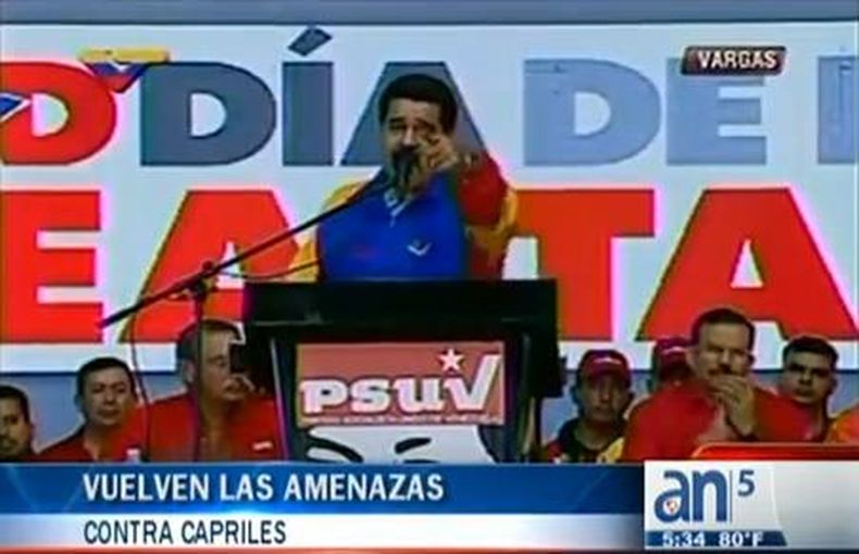 Nicolás Maduro prometió llevar a Henrique Capriles a tribunales acusándolo de manchar el legado de Hugo Chávez y además le exigió la renuncia como líder de la oposición tras los resultados de las elecciones municipales.