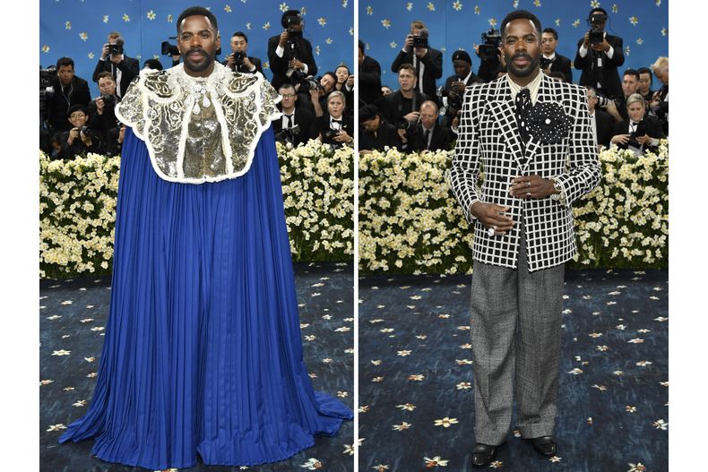 Esta fotografía combinada muestra a Colman Domingo en la gala benéfica del Instituto del Vestido del Museo Metropolitano de Arte el 5 de mayo de 2025, en Nueva York. (Foto Evan Agostini/Invision/AP)