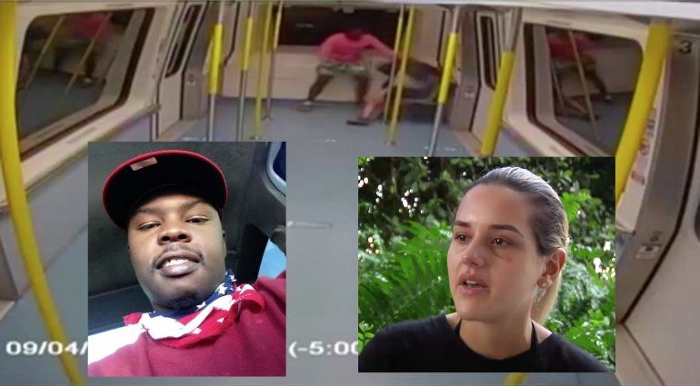 EXCLUSIVA: Video de vigilancia muestra la brutal golpiza que recibió una joven colombiana a manos de un afroamericano en el Metromover de Brickell