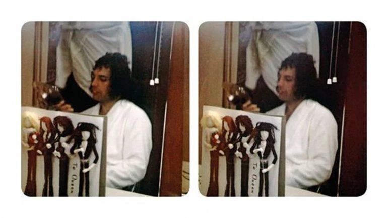 “Freddie con muñecos de los cuatro hechos con cariño”, comentó May, sobre esta foto del líder de Queen durante la gira por Tokio (BM)