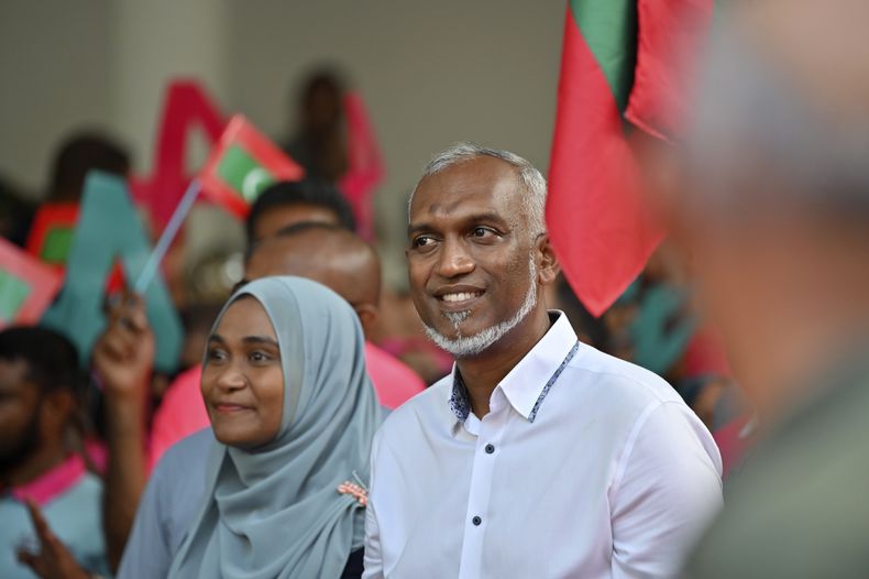 El entonces candidato Mohamed Muiz de las Maldivas, en Malé, la capital de las Maldivas, el 29 de septiembre de 2023. . (Foto AP /Mohamed Sharuhaan)