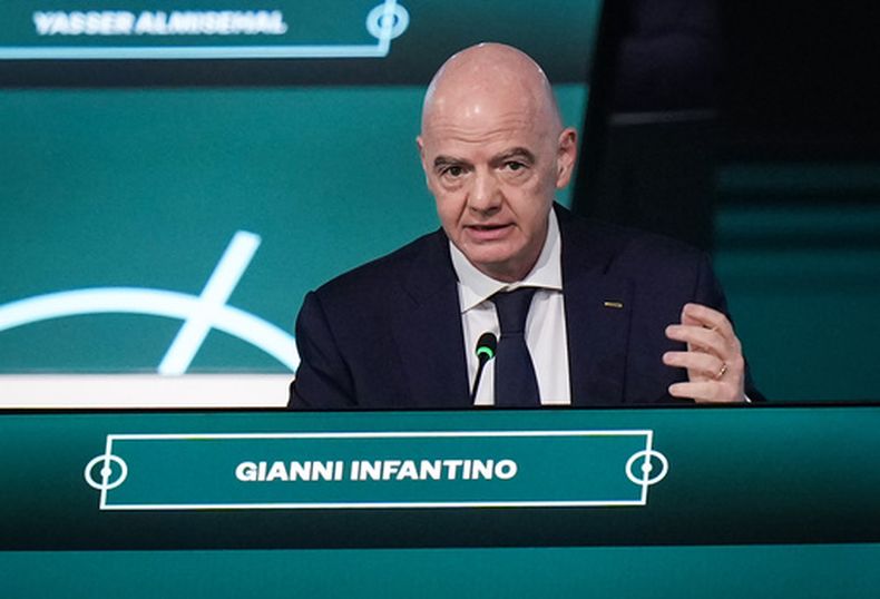 El presidente de la FIFA Gianni Infantino durante el Congreso de la FIFA, el jueves 30 de abril de 2026, en Vancouver. (Darryl Dyck/The Canadian Press vía AP)