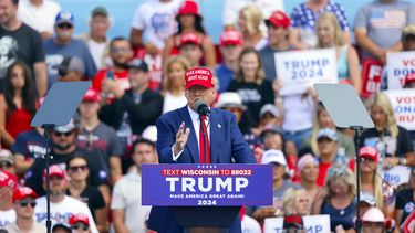 El expresidente Donald Trump durante un acto de campaña, el martes 18 de junio de 2024, en Racine, Wisconsin. (AP Foto/Jeffrey Phelps)