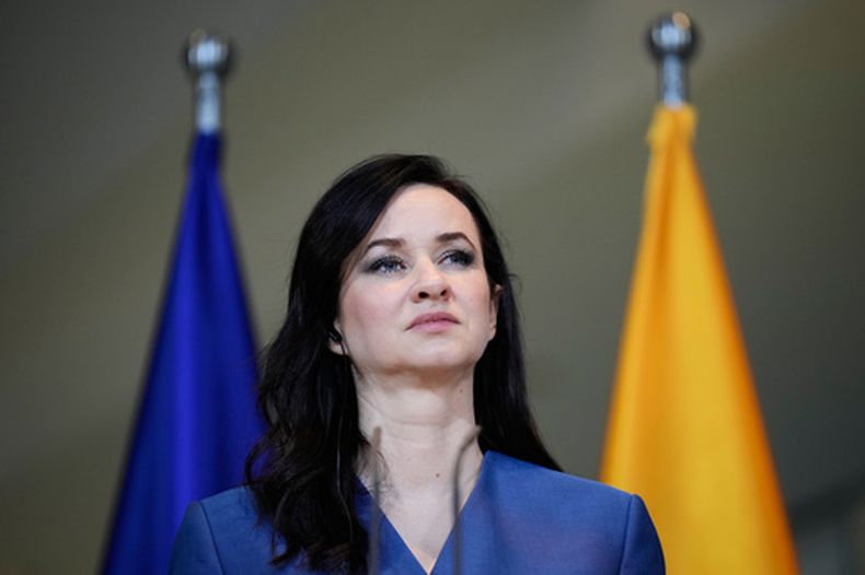 ARCHIVO - La primera ministra lituana Inga Ruginiene asiste a una rueda de prensa conjunta con el canciller alemán Friedrich Merz, tras su reunión en la cancillería de Berlín, Alemania, el jueves 29 de enero de 2026. (Foto AP/Ebrahim Noroozi, archivo)