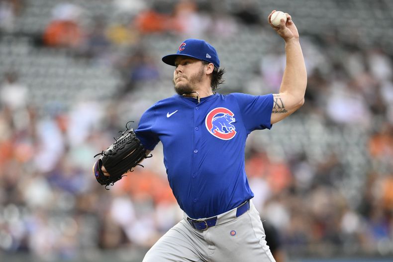 Justin Steele, de los Cachorros de Chicago, lanza en el segundo inning de un juego ante los Orioles de Baltimore, el jueves 11 de julio de 2024 (AP foto/Nick Wass)