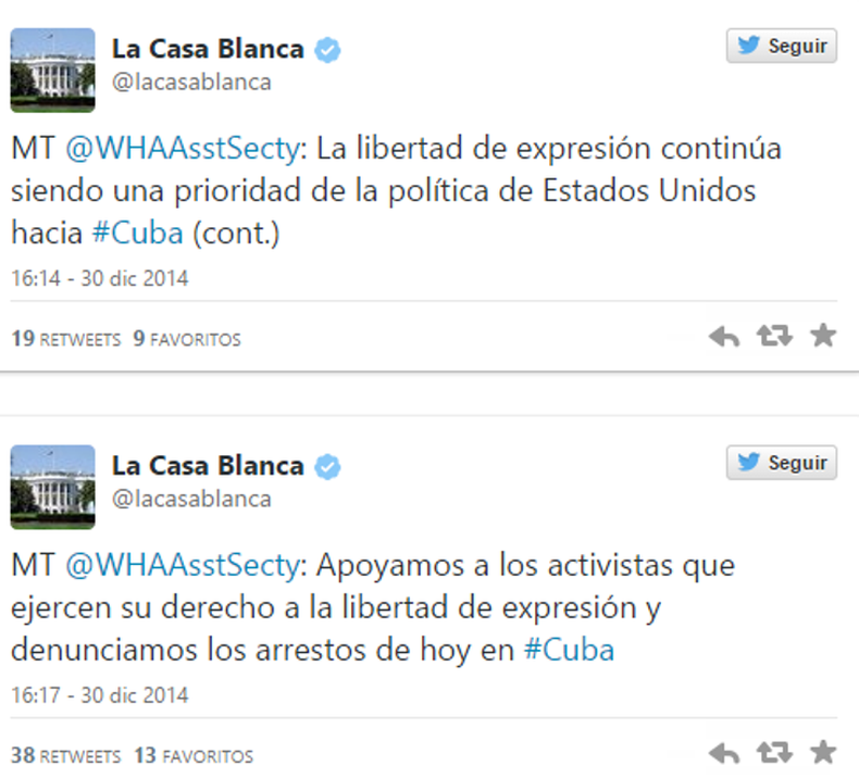 El mensaje de apoyo de Jacobson fue inmediatamente retuiteado en español por La Casa Blanca.
