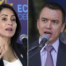 ARCHIVO - Esta imagen combinada muestra a Luisa Gonzalez, candidata presidencial del Movimiento Revolución Ciudadana, a la izquierda, y el presidente de Ecuador, Daniel Noboa, hablan en actos distintos en Quito, Ecuador el 19 de enero de 2025 y el 22 de enero de 2024. (AP Foto/Dolores Ochoa, Archivo)
