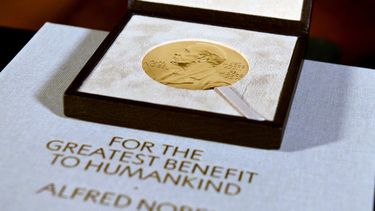 ARCHIVO - Un diploma y una medalla del Nobel, fotografiados el 8 de diciembre de 2020, durante una ceremonia en Nueva York. (Angela Weiss/Pool Foto vía AP, archivo)