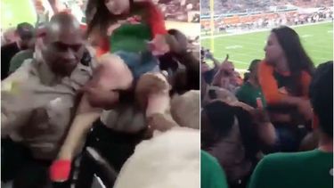 video muestra a policia de miami golpeando brutalmente a mujer en partido de football de la universidad de miami