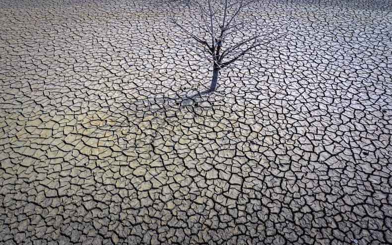 Evidencia de la sequía en el embalse Sau, al norte de Barcelona, España, el 20 de marzo de 2023. (Foto AP/Emilio Morenatti)