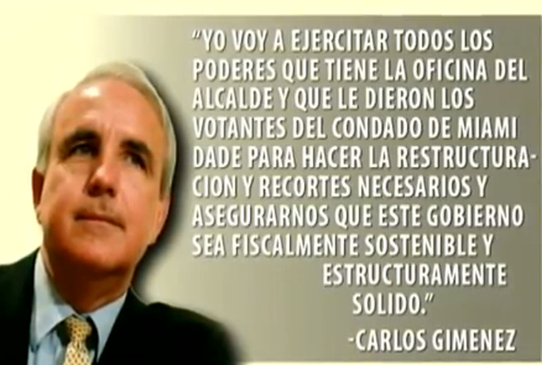 El alcalde Carlos Giménez escribió hoy un memorándum a los jefes de departamentos del condado a solo horas de que los comisionados anularan su veto.