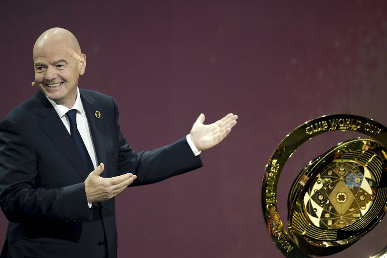 El presidente de la FIFA Gianni Infantino durante el sorteo del Mundial de Clubes 2025, el jueves 5 de diciembre de 2024, en Miami. (AP Foto/Rebecca Blackwell)