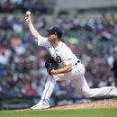 Matt Manning, de los Tigres de Detroit, lanza en la séptima entrada del partido ante los Azulejos de Toronto, el sábado 8 de julio de 2023, en Detroit. (AP Foto/Paul Sancya)