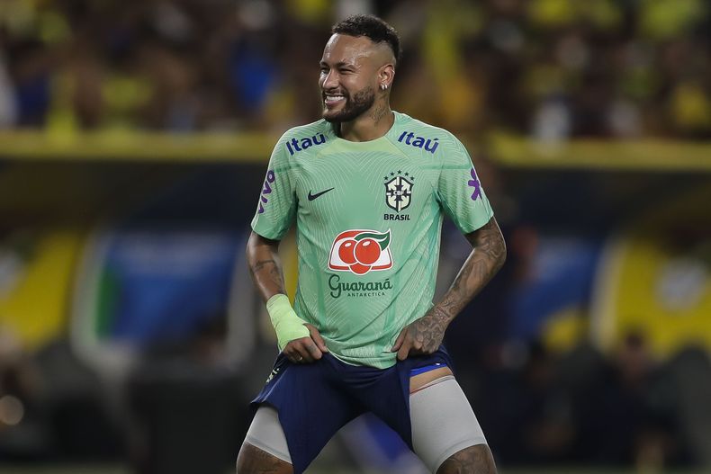 Neymar, de la selección de Brasil, entrena en Belem el jueves 7 de septiembre de 2023 (AP Foto/Bruna Prado)