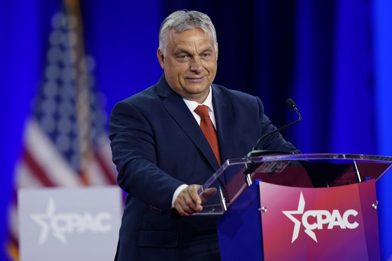 ARCHIVO - EL primer ministro húngaro Viktor Orban habla en la Conferencia de Acción Política Conservadora en Dallas, el 4 de agosto de 2022. (AP Foto/LM Otero, Archivo)