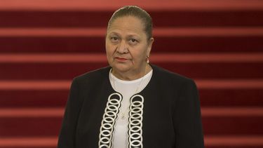 ARCHIVO - La fiscal general Consuelo Porras asiste a su ceremonia de juramentación del cargo en el Palacio Nacional en Ciudad de Guatemala, el 16 de mayo de 2018. (AP Foto/Luis Soto, Archivo)