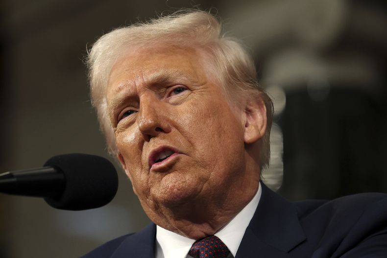 El presidente Donald Trump pronuncia un discurso ante una sesión conjunta del Congreso, el martes 4 de marzo de 2025, en el Capitolio en Washington. (Win McNamee/Foto compartida vía AP)