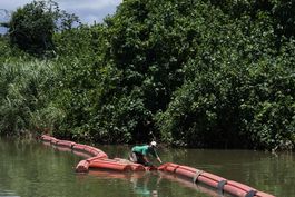 panama: maquina flotante recoge desechos en contaminado rio