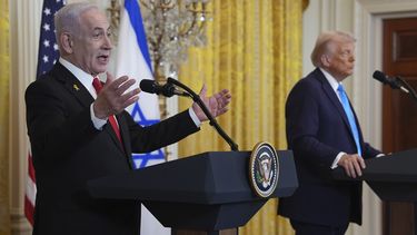 El presidente estadounidense Donald Trump y el primer ministro israelí Benjamin Netanyahu en conferencia de prensa en la Casa Blanca en Washington el 4 de febrero del 2025. (AP foto/Evan Vucci)