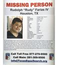 Esta fotografía muestra un cartel de persona desaparecida para Rudolph Rudy Farias IV durante un evento por el Día de las Personas Desaparecidas, el domingo 31 de enero de 2016, en el ayuntamiento de Houston. (TexasEquuSearch/Cortesía del Houston Chronicle vía AP)
