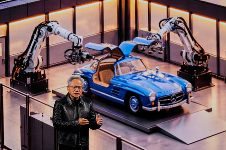 El CEO de Nvidia Jensen Huang en una conferencia en Berlín, el 21 de octubre del 2026. (AP foto/Markus Schreiber)
