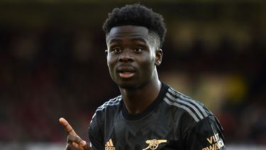 El delantero de Arsenal Bukayo Saka durante el partido contra Nottingham Forest en la Liga Premier, el sábado 20 de mayo de 2023. (AP Foto/Rui Vieira)