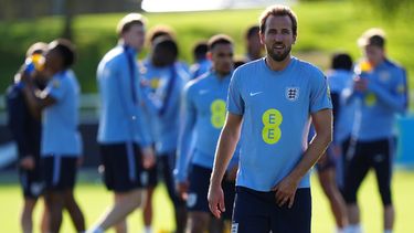 El inglés Harry Kane durante la sesión de entrenamiento de la selección en St Georges Park el miércoles 23 de septiembre del 2026. (Bradley Collyer/PA via AP)