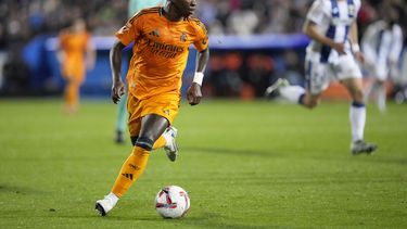 El atacante del Real Madrid Vinicius Junior durante el partido contra Leganés en la Liga española, el domingo 24 de noviembre de 2024. (AP Foto/Bernat Armangue)