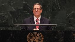 El ministro de Relaciones Exteriores de Cuba, Bruno Eduardo Rodríguez Parrilla, interviene durante el 81er periodo de sesiones de la Asamblea General de las Naciones Unidas en la sede de la ONU, el sábado 26 de septiembre de 2026. (AP Foto/Heather Khalifa)